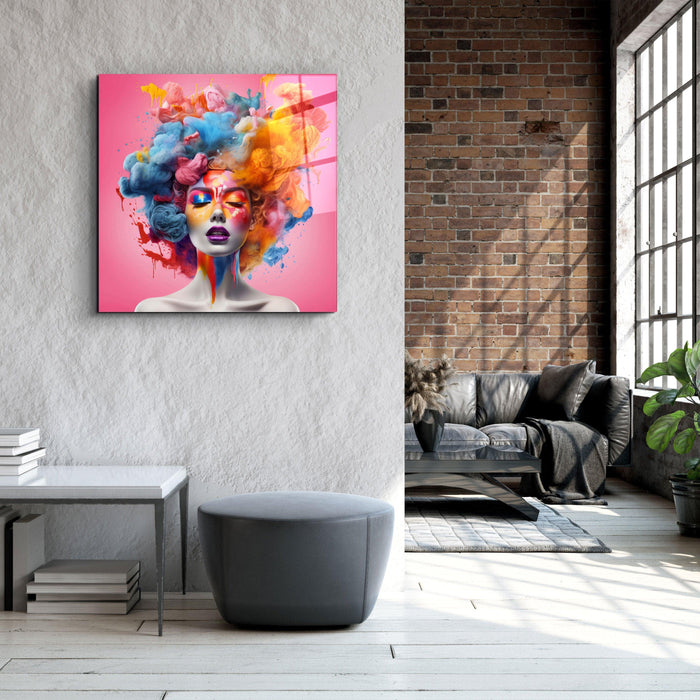 Glass wall art featuring colorful cotton candy design by Artdesigna, ideal for vibrant home or office decor.