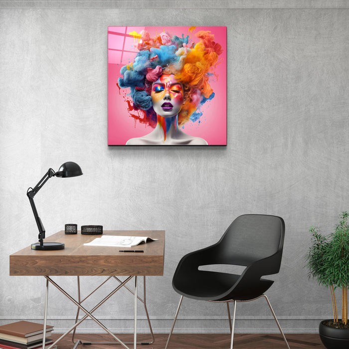 Colorful cotton candy glass wall art by Artdesigna featuring vibrant, translucent pink and blue glass designs for modern decor.