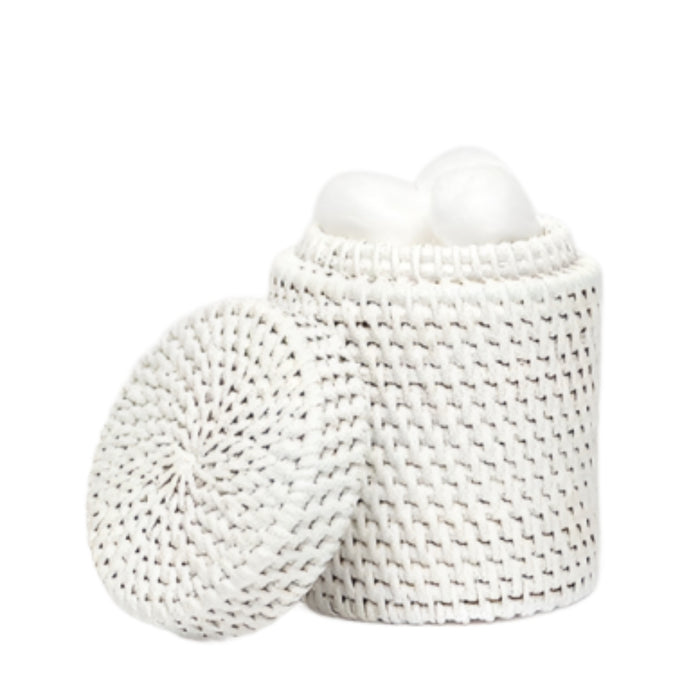 Pigeon & Poodle Dalton Woven Rattan Bathroom Canister in White - Bath Accessories - The Well Appointed House