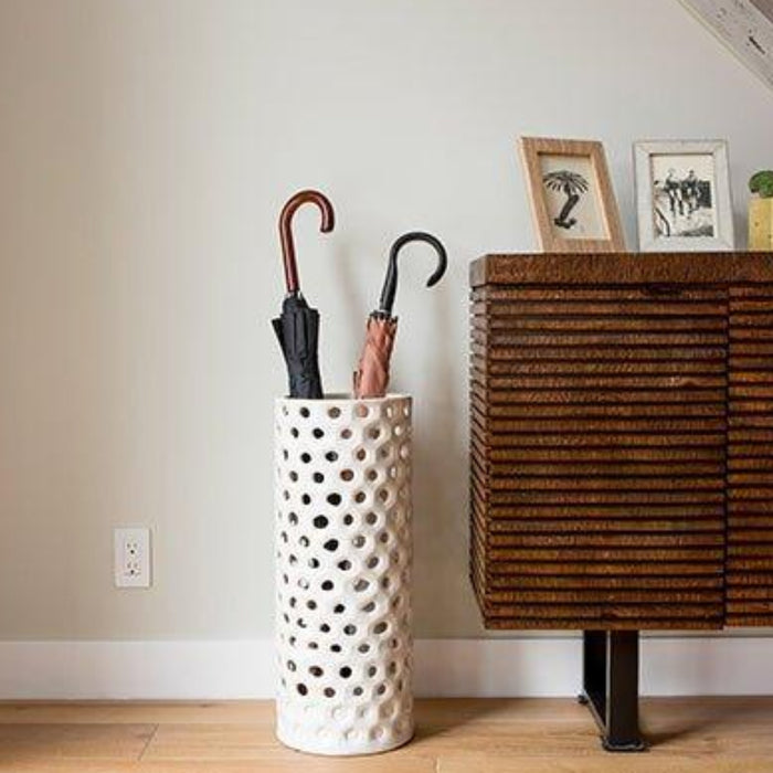 Pigeon & Poodle Edmonton Large Umbrella Stand in Glossy White Ceramic - Umbrella Stands - The Well Appointed House