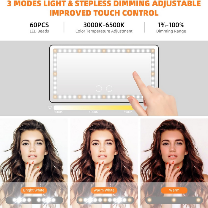 ESPEJO DE MAQUILLAJE RECARGABLE LUZ LED 3 TONOS PARA CARRO