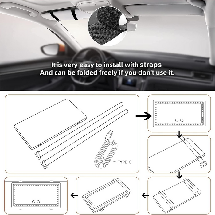ESPEJO DE MAQUILLAJE RECARGABLE LUZ LED 3 TONOS PARA CARRO
