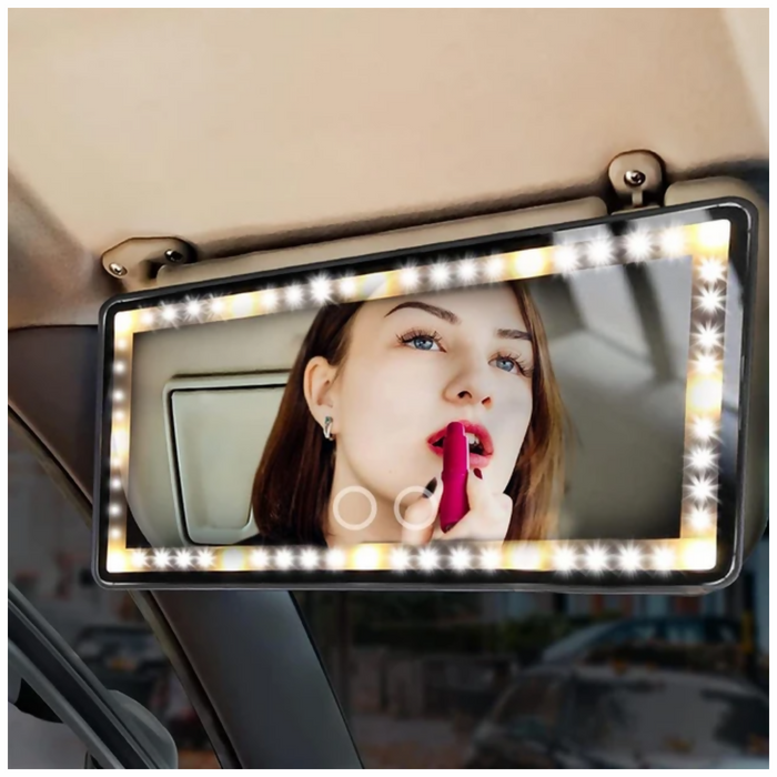 ESPEJO DE MAQUILLAJE RECARGABLE LUZ LED 3 TONOS PARA CARRO