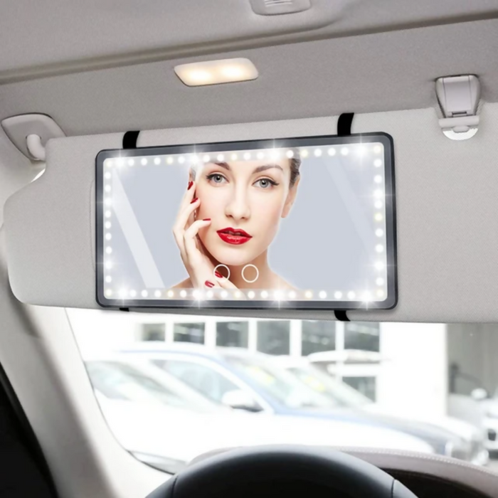 ESPEJO DE MAQUILLAJE RECARGABLE LUZ LED 3 TONOS PARA CARRO