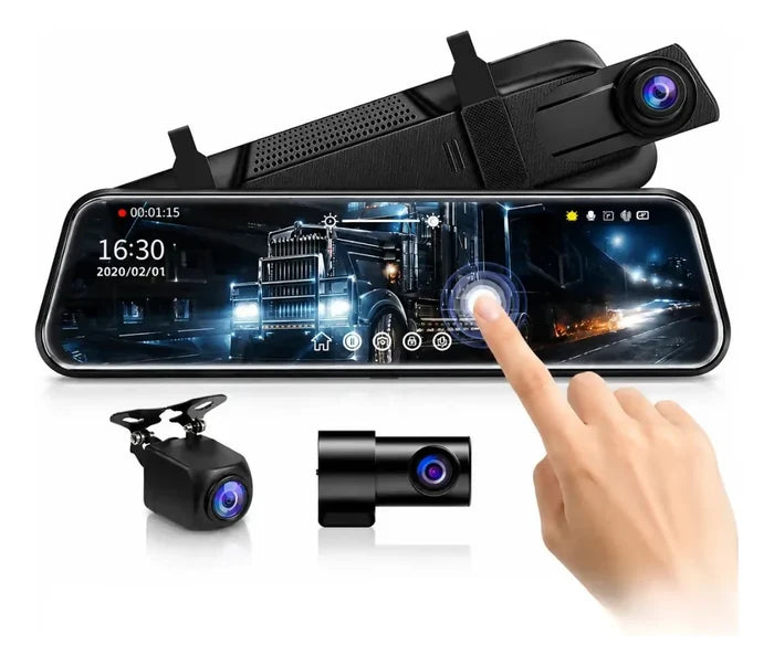 ESPEJO RETROVISOR 3 CÁMARAS INTERIOR EXTERIOR TÁCTIL 1080P ✅