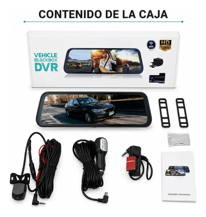 ESPEJO RETROVISOR 3 CÁMARAS INTERIOR EXTERIOR TÁCTIL 1080P ✅