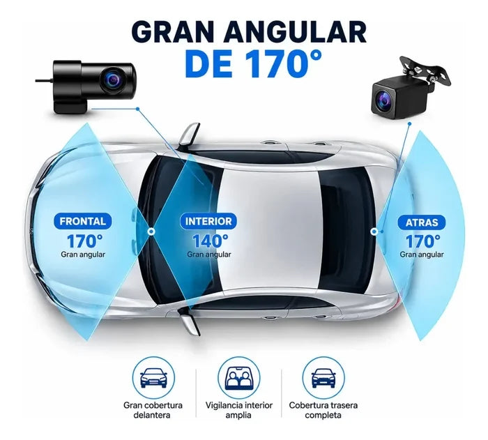 ESPEJO RETROVISOR 3 CÁMARAS INTERIOR EXTERIOR TÁCTIL 1080P ✅