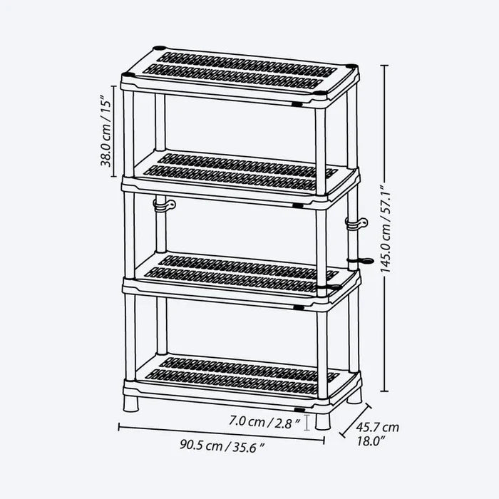 Estantería multifuncional de 4 Niveles Ventilada 18" Negro
