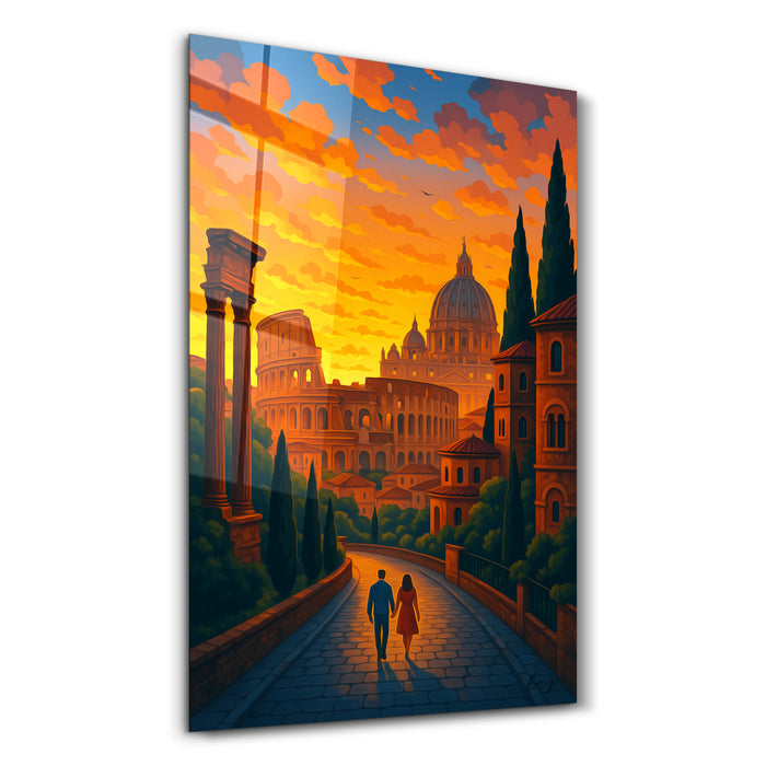 Glass wall art titled "Eternal Stroll" by HMZ, featuring a modern design on clear glass, 16x10 inches.