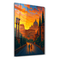 Glass wall art titled "Eternal Stroll" by HMZ, featuring a modern design on clear glass, 16x10 inches.