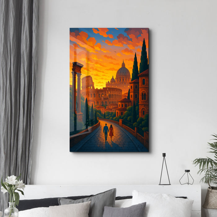 Glass wall art titled "Eternal Stroll" by HMZ, featuring abstract design on clear glass, suitable as modern home decor.