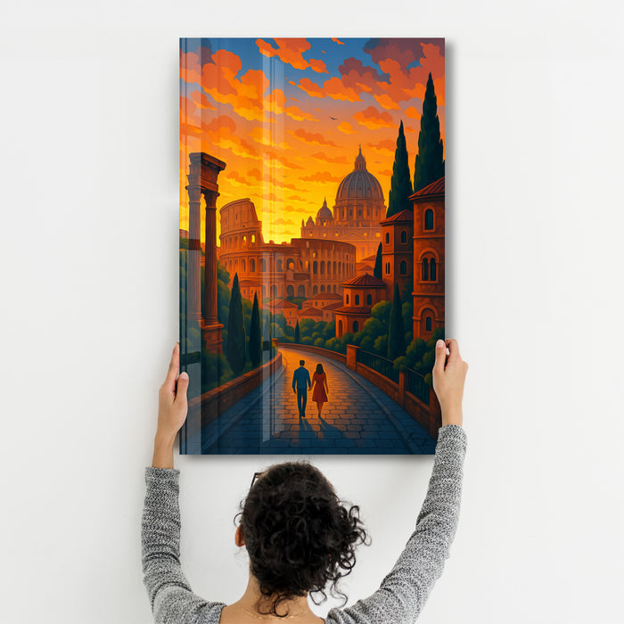Eternal Stroll glass wall art by HMZ, Artdesigna, featuring an abstract design on clear glass panel.