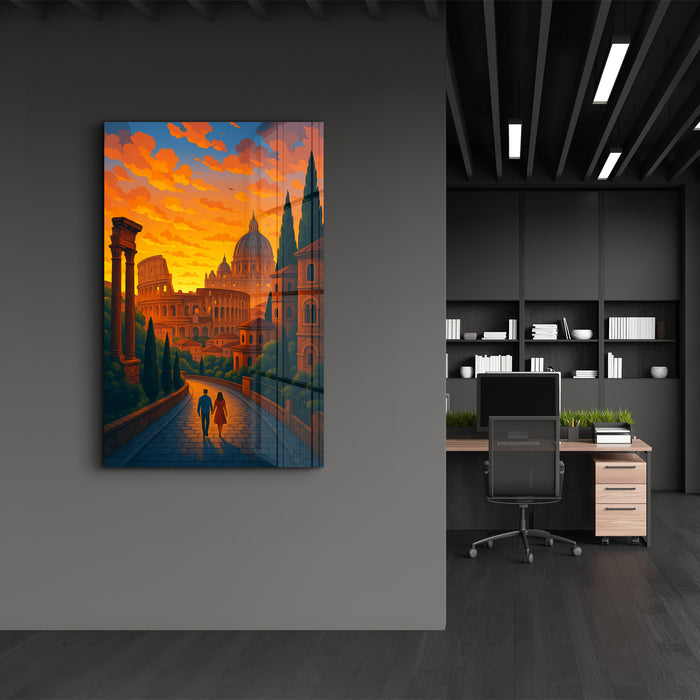 Glass wall art titled Eternal Stroll by HMZ, featuring intricate glass design with artistic detailing in a sleek frame.