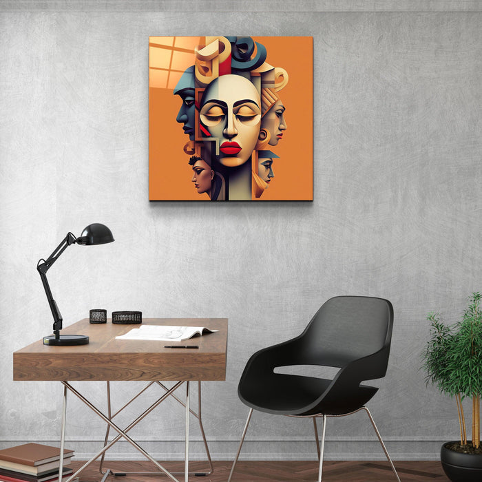 Artdesigna Face Off glass wall art featuring bold, abstract design with clear and frosted glass elements for modern home decor.