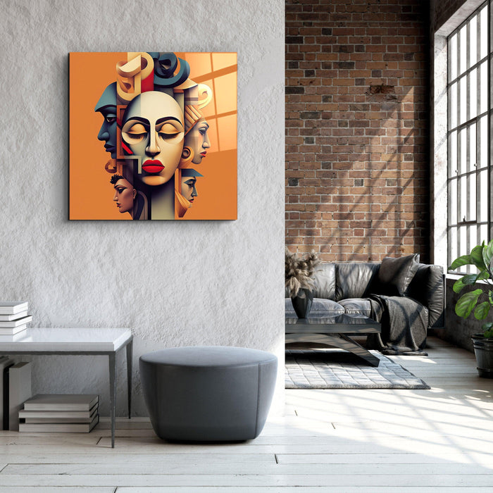 Glass wall art featuring the Face Off design from Artdesigna's Designer Collection, showcasing modern abstract glass artwork.