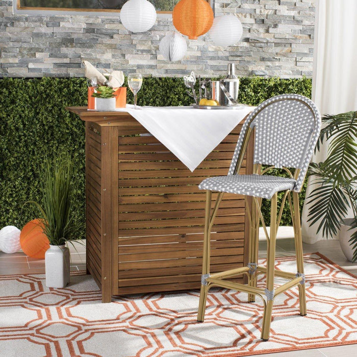 French Bistro Outdoor Bar Stool in Grey and White - Outdoor Bar & Counter Stools - The Well Appointed House