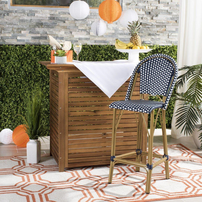French Bistro Outdoor Bar Stool in Navy and White - Outdoor Bar & Counter Stools - The Well Appointed House
