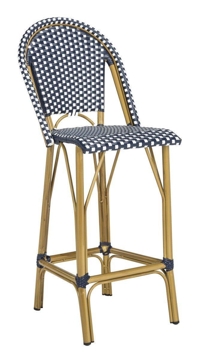 French Bistro Outdoor Bar Stool in Navy and White - Outdoor Bar & Counter Stools - The Well Appointed House
