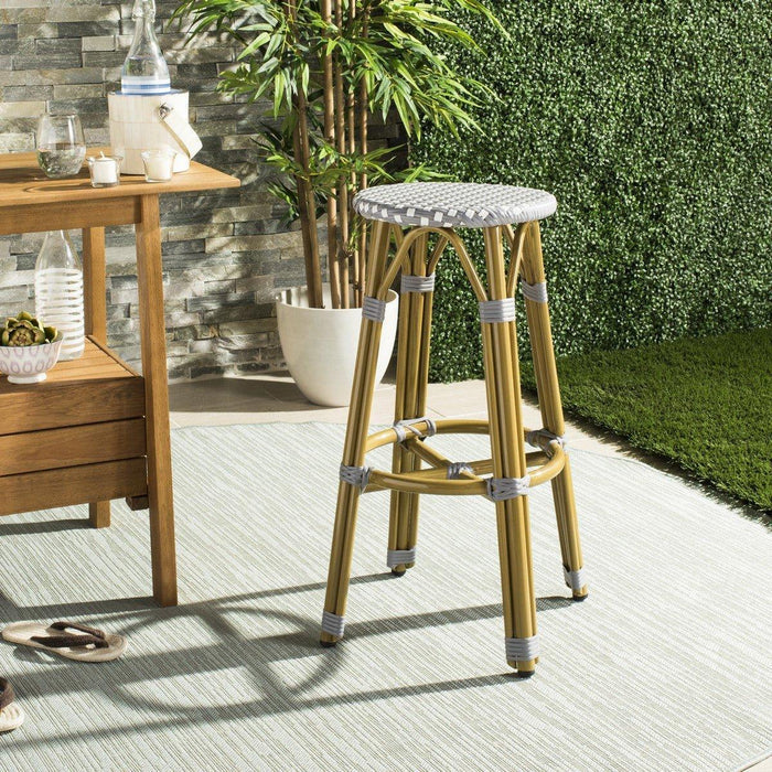 French Bistro Style Outdoor Counter Stool in Grey and White - Outdoor Bar & Counter Stools - The Well Appointed House