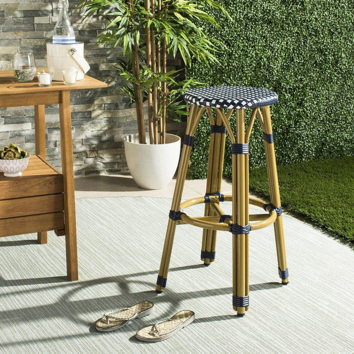 French Bistro Style Outdoor Counter Stool in Navy and White - Outdoor Bar & Counter Stools - The Well Appointed House