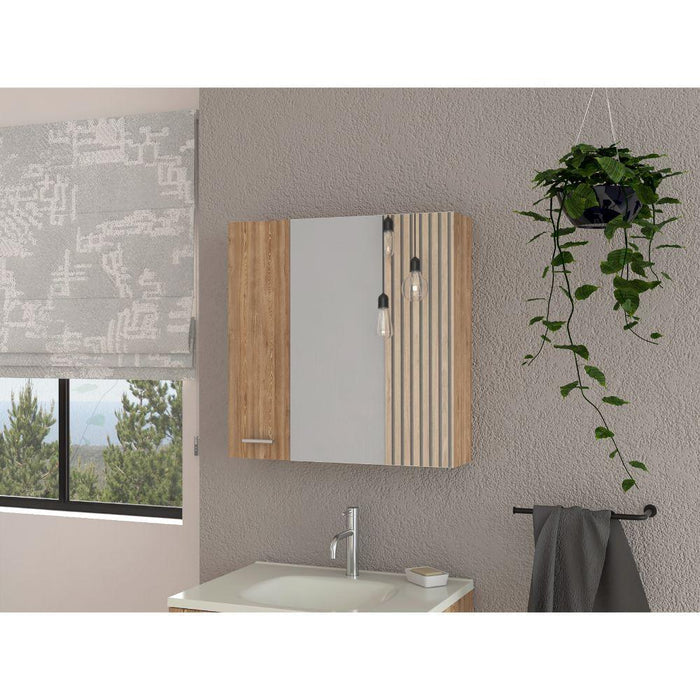 GABINETE DE BAÑO APOLIS, MIEL, CON PUERTA ESPEJO Y DOS ENTREPAÑOS PARA UBICAR MÚLTIPLES OBJETOS   ZF