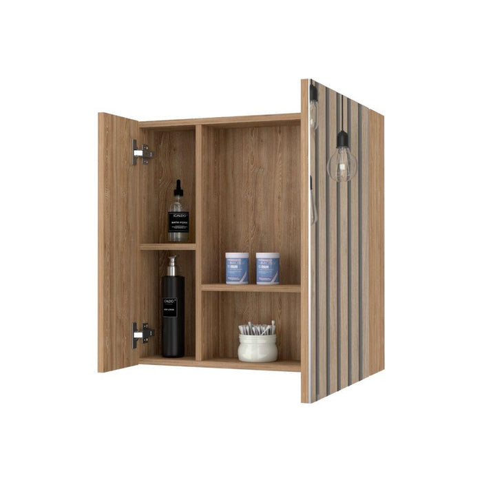 GABINETE DE BAÑO APOLIS, MIEL, CON PUERTA ESPEJO Y DOS ENTREPAÑOS PARA UBICAR MÚLTIPLES OBJETOS   ZF
