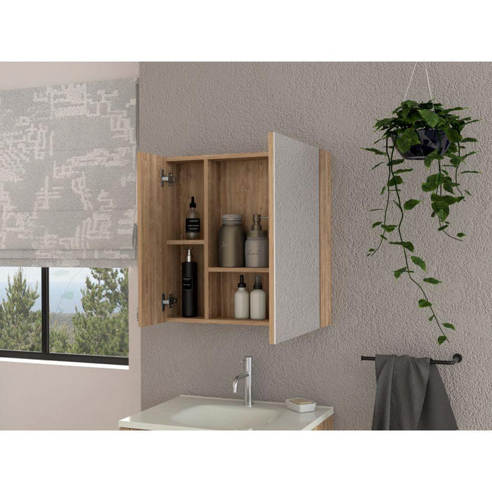 GABINETE DE BAÑO APOLIS, MIEL, CON PUERTA ESPEJO Y DOS ENTREPAÑOS PARA UBICAR MÚLTIPLES OBJETOS   ZF