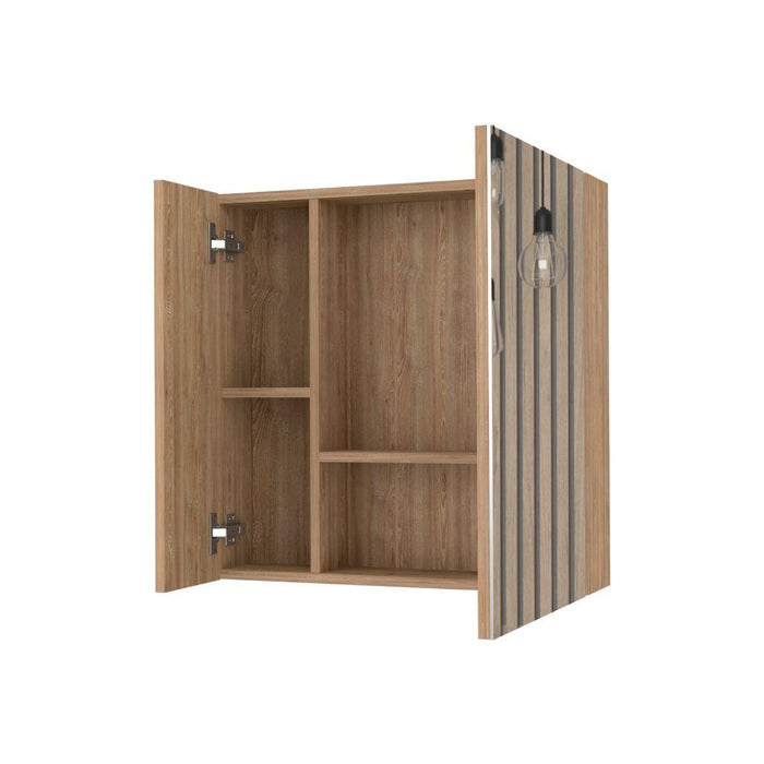GABINETE DE BAÑO APOLIS, MIEL, CON PUERTA ESPEJO Y DOS ENTREPAÑOS PARA UBICAR MÚLTIPLES OBJETOS   ZF