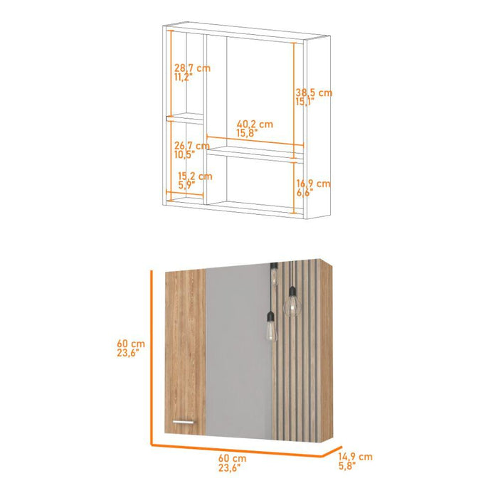 GABINETE DE BAÑO APOLIS, MIEL, CON PUERTA ESPEJO Y DOS ENTREPAÑOS PARA UBICAR MÚLTIPLES OBJETOS   ZF
