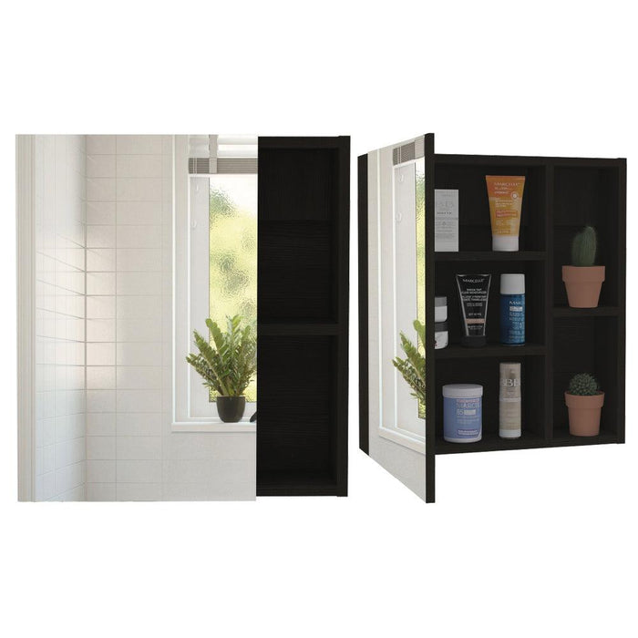 GABINETE DE BAÑO LABELL, WENGUE, CON PUERTA ESPEJO Y ENTREPAÑOS   X2