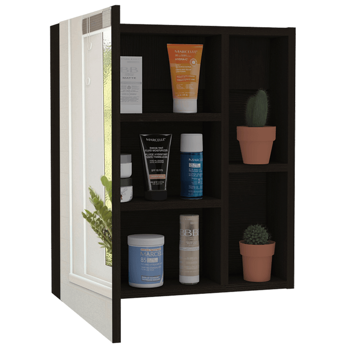 GABINETE DE BAÑO LABELL, WENGUE, CON PUERTA ESPEJO Y ENTREPAÑOS   X2