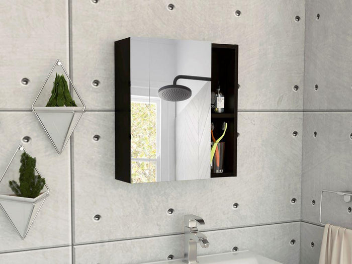 GABINETE DE BAÑO LABELL, WENGUE, CON PUERTA ESPEJO Y ENTREPAÑOS   X2