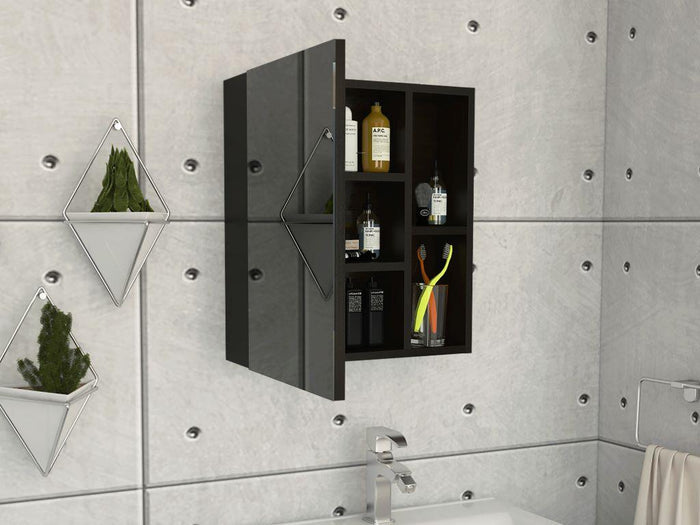 GABINETE DE BAÑO LABELL, WENGUE, CON PUERTA ESPEJO Y ENTREPAÑOS   X2