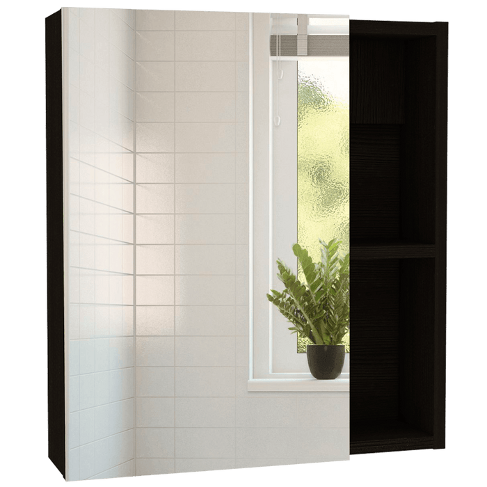 GABINETE DE BAÑO LABELL, WENGUE, CON PUERTA ESPEJO Y ENTREPAÑOS   X2