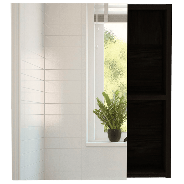 GABINETE DE BAÑO LABELL, WENGUE, CON PUERTA ESPEJO Y ENTREPAÑOS   X2