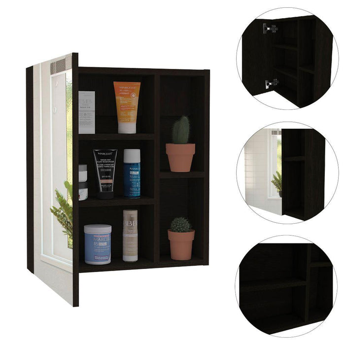 GABINETE DE BAÑO LABELL, WENGUE, CON PUERTA ESPEJO Y ENTREPAÑOS   X2