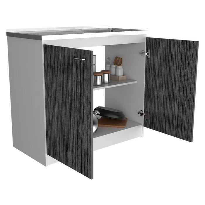 GABINETE INFERIOR CANTABRIA, BLANCO Y GRIS, IDEAL PARA ESPACIO REDUCIDOS, CON MESÓN DERECHO  ZF