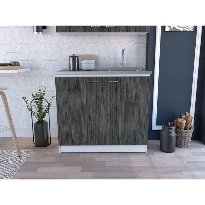 GABINETE INFERIOR CANTABRIA, BLANCO Y GRIS, IDEAL PARA ESPACIO REDUCIDOS, CON MESÓN DERECHO  ZF