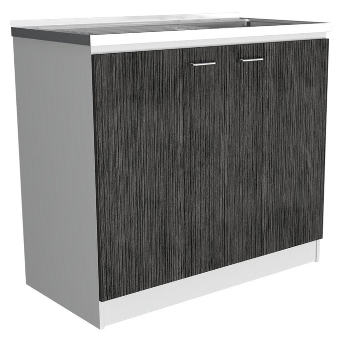 GABINETE INFERIOR CANTABRIA, BLANCO Y GRIS, IDEAL PARA ESPACIO REDUCIDOS, CON MESÓN DERECHO  ZF