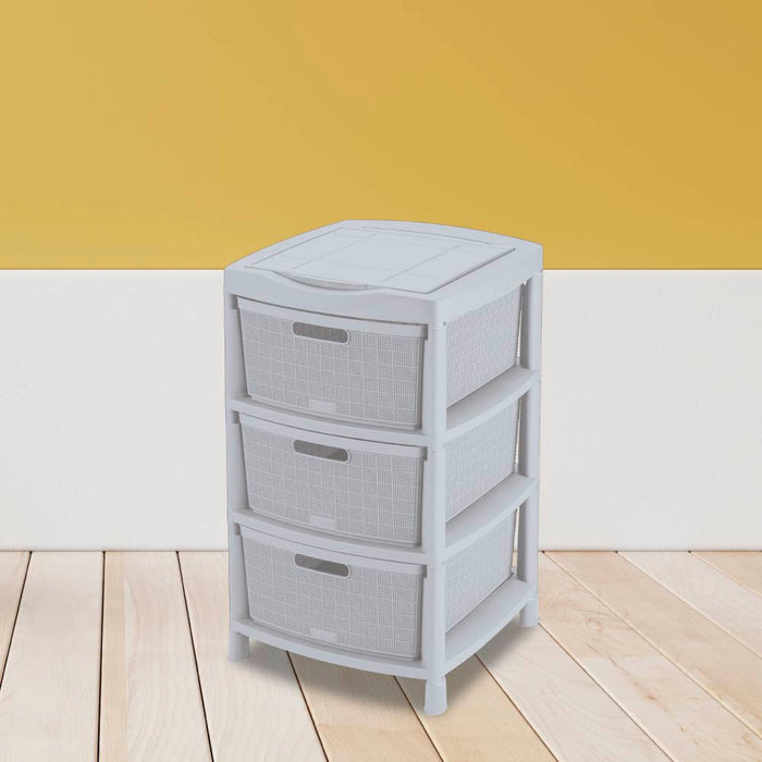 Gavetero Fique con 3 Gavetas y Tapa Organizadora Gris Hielo