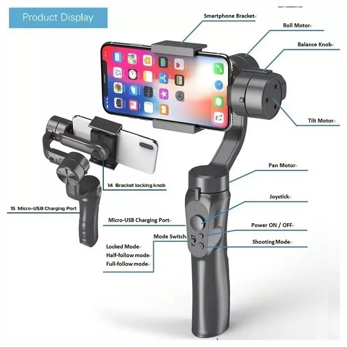 GIMBAL ESTABILIZADOR PARA VIDEOS CON CELULAR DE 3 EJES NEGRO