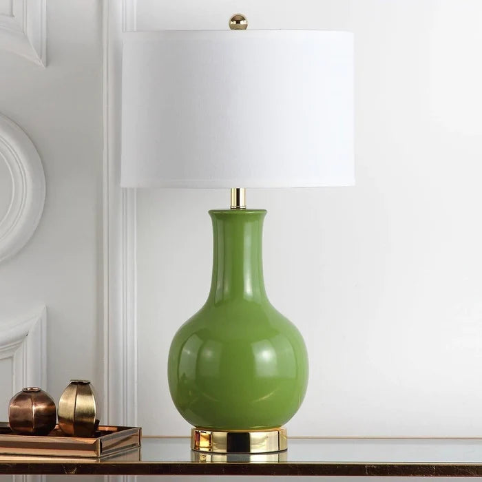 Glossy Green Glazed Ceramic Gourd Table Lamp - Table Lamps - The Well Appointed House