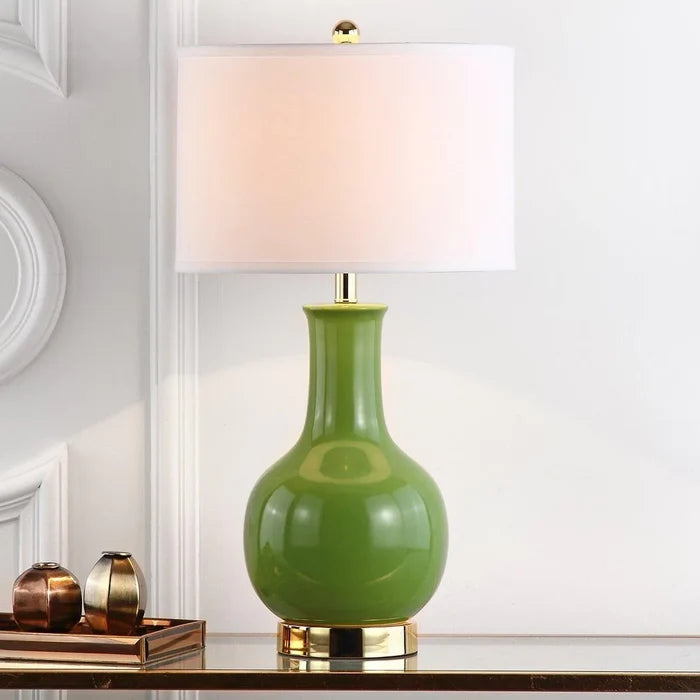 Glossy Green Glazed Ceramic Gourd Table Lamp - Table Lamps - The Well Appointed House