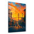 Golden Bay glass wall art by HMZ, featuring a vibrant, abstract design on clear glass, perfect for modern home decor.