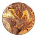 Golden Dust rounded glass wall art by Artdesigna featuring abstract swirling patterns on clear glass surface.
