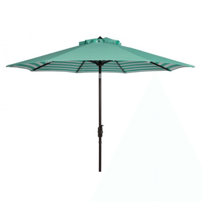 Green and White Outdoor Crank Umbrella With Striped Interior - Outdoor Umbrellas - The Well Appointed House