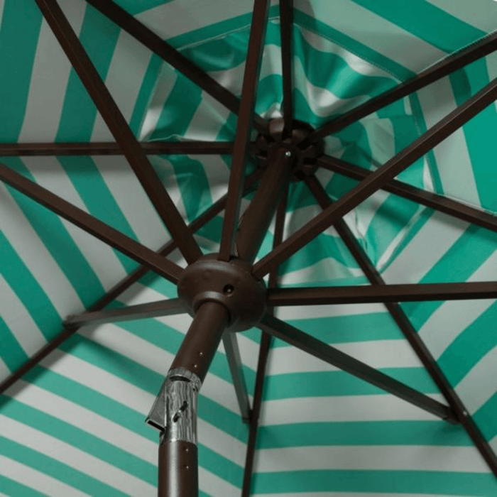 Green and White Outdoor Crank Umbrella With Striped Interior - Outdoor Umbrellas - The Well Appointed House