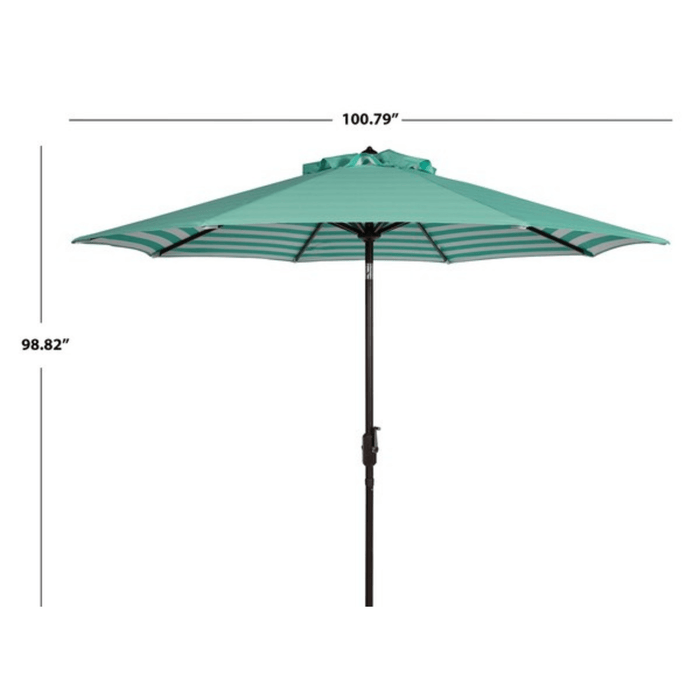 Green and White Outdoor Crank Umbrella With Striped Interior - Outdoor Umbrellas - The Well Appointed House