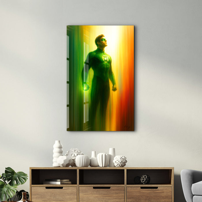 Green Guardian glass wall art by HMZ featuring vibrant green and clear glass design, suitable for modern wall decor.