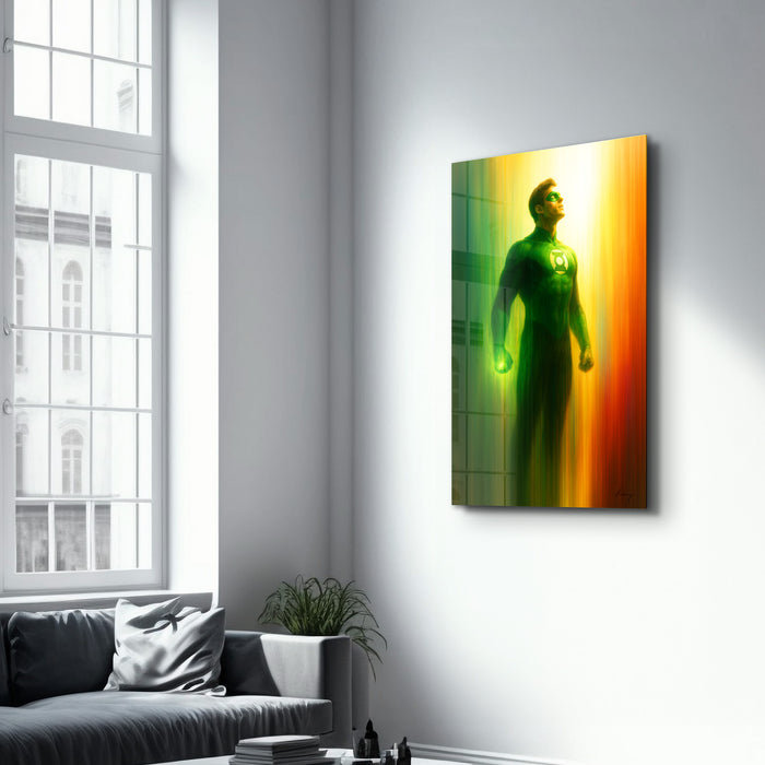 Green Guardian glass wall art by HMZ featuring intricate green glass design for modern home decor.